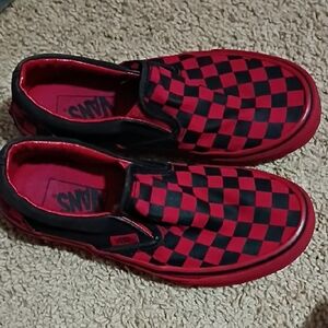 Vans Red and Black Checker Slip-On Sneakers